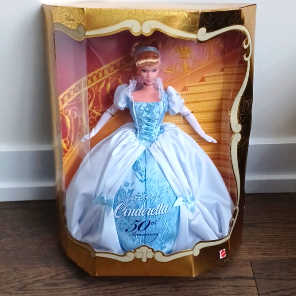 1999 Disney Cinderella 50th Anniversary Blue Brocade Satin Ball Gown Doll #26291